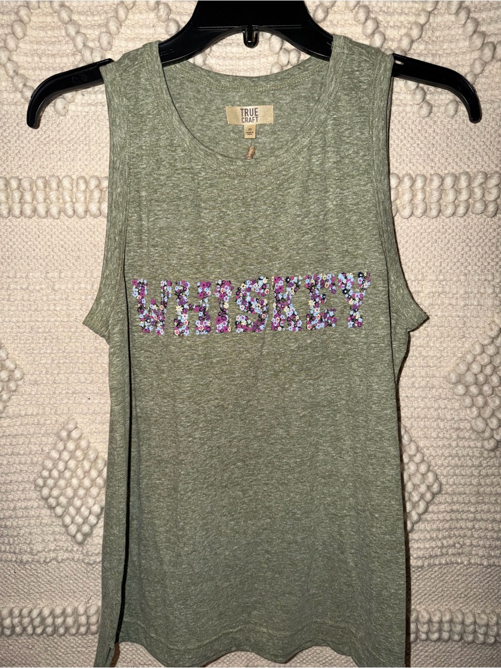 True Craft Olive Green Floral 'WHISKEY' Graphic Tank